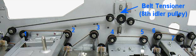 Duplex idler pulley locations and belt tensioner