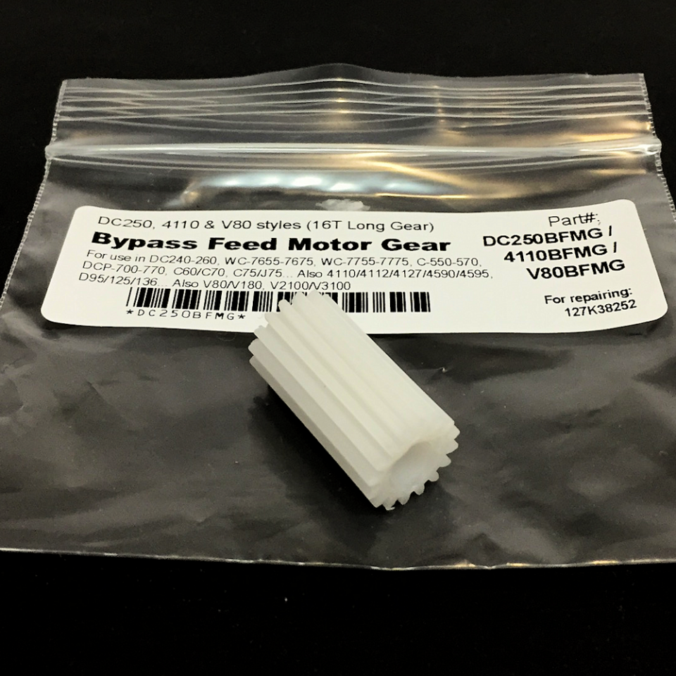 127K38252 is the motor this gear fits on - MSI / Bypass Feed Motor