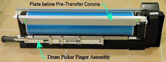 Drum Picker Finger Assembly & the Metal Plate under the Pre-Transfer Corona